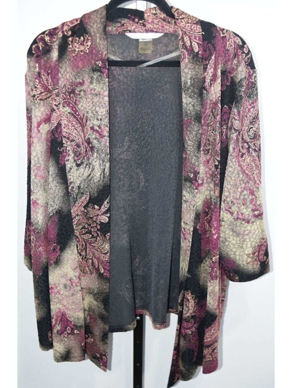 Peter Nygard Women's Plus Size 1X Pink Gold Black Paisley Print Cardigan Jacket